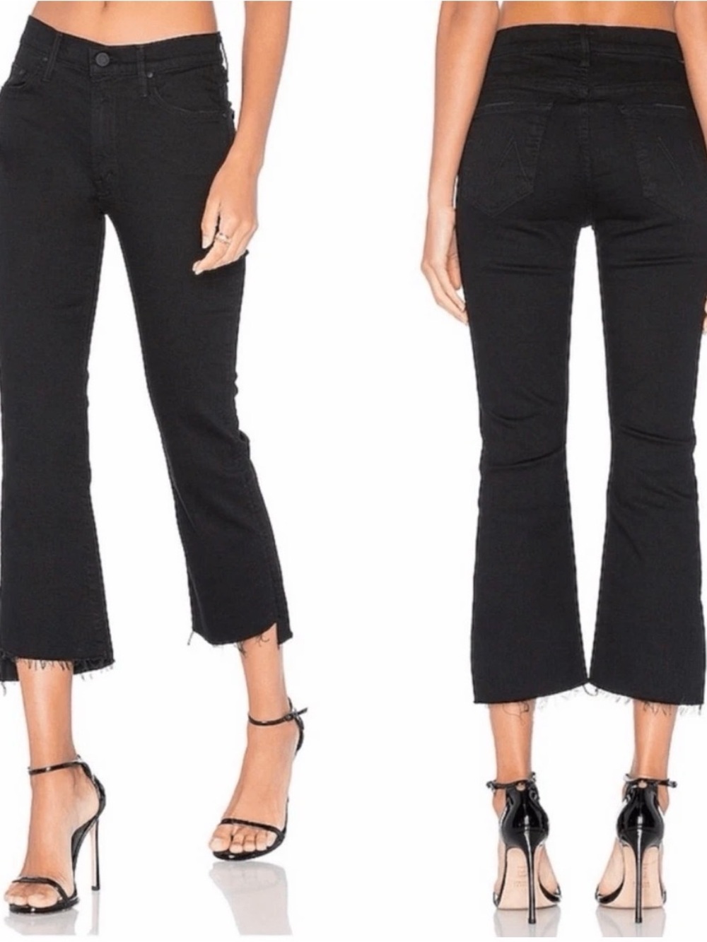 MOTHER Black High-Rise Cropped Flare Jeans